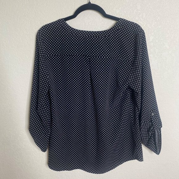 Fred David Black & White Polka Dot Button-Down Blouse Womens M Polyester Spandex - Picture 2 of 9